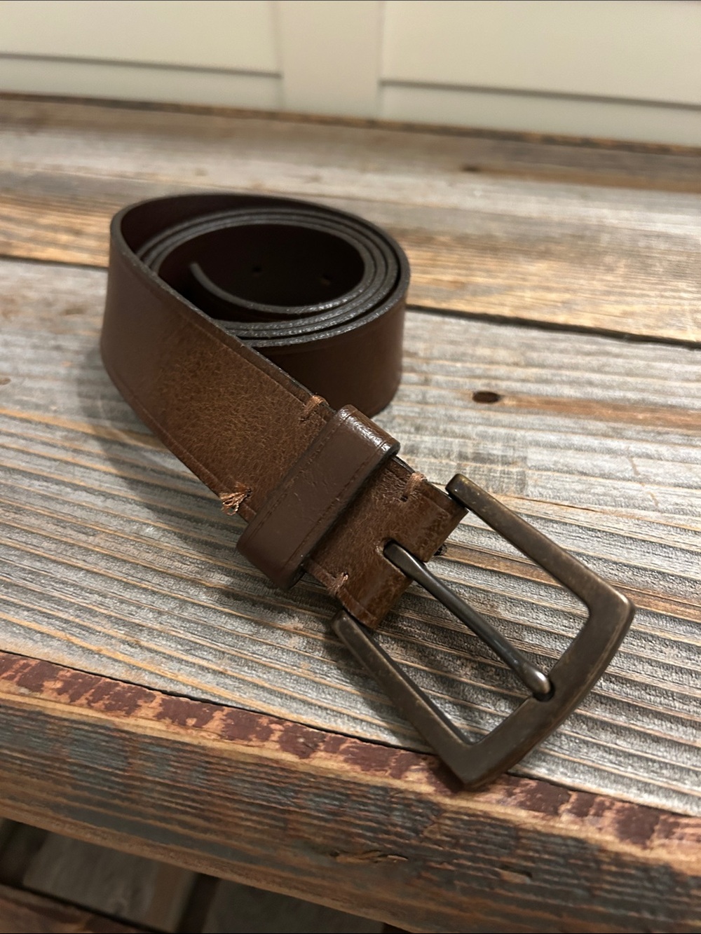 Brooks Brothers Brown Leather Belt with Antique-Finish Buckle